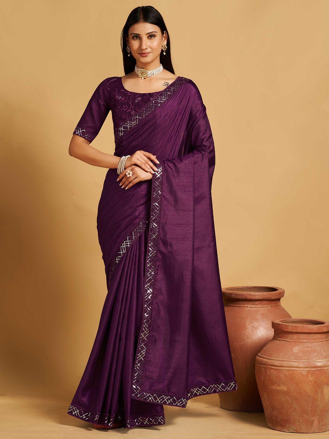 choiceit purple sequinned silk cotton mysore silk saree