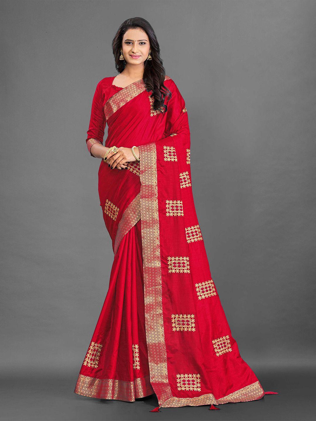 choiceit red ethnic motifs silk blend ikat saree