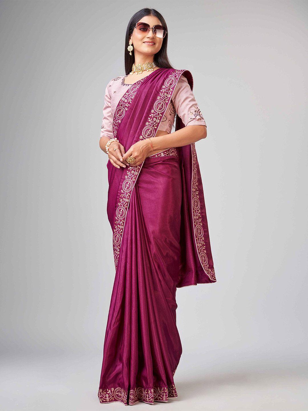 choiceit violet & gold-toned embroidered silk cotton mysore silk saree