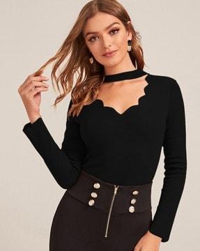 choker-neck top with scalloped detail