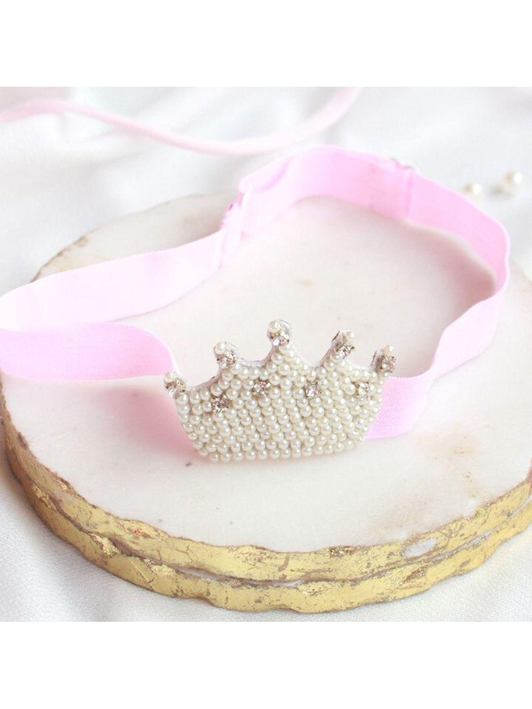 choko girls beige & pink embellished hairband