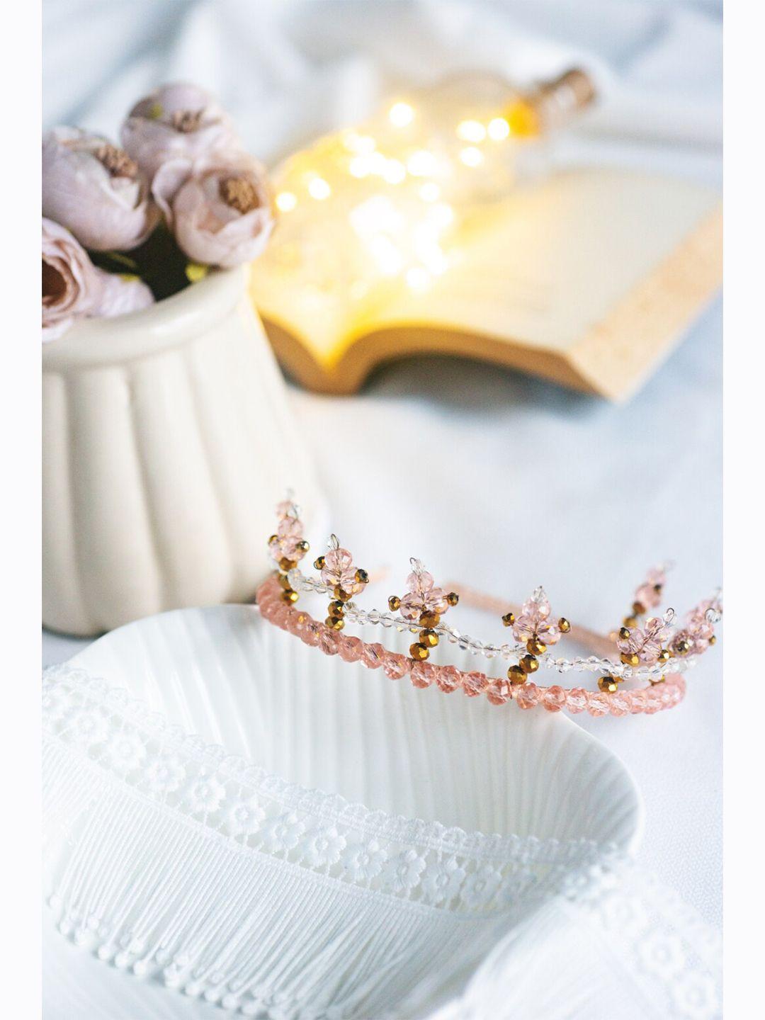 choko girls white & gold-toned star celestial beaded crown hairband