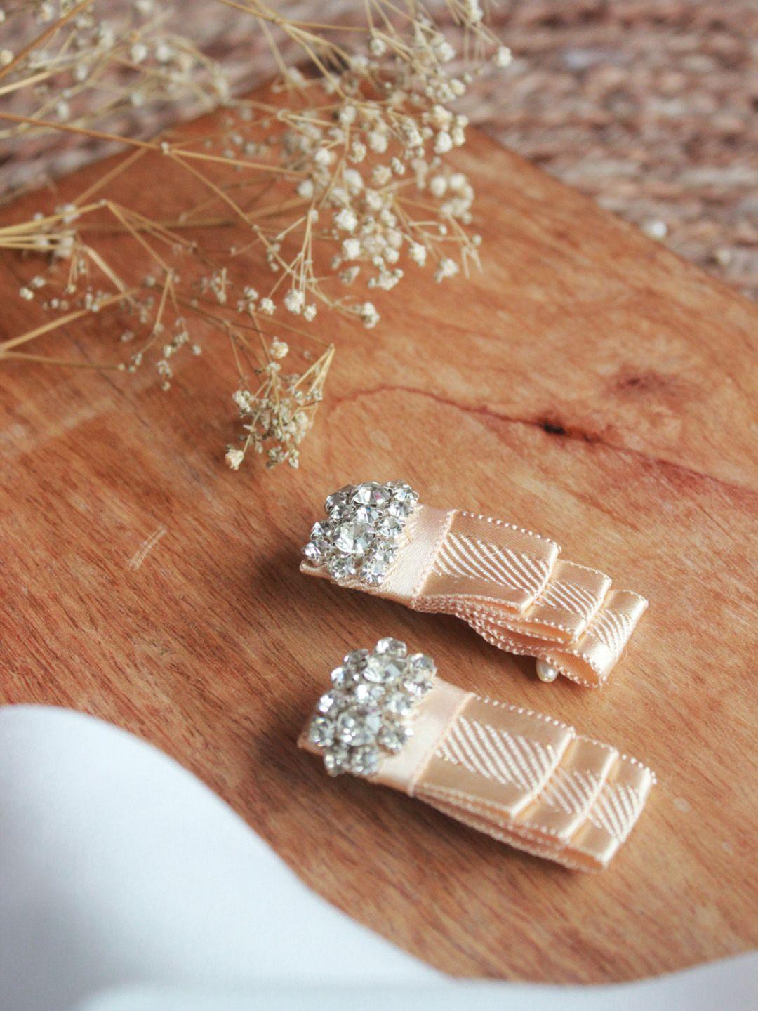 choko girls beige set of 2 embellished alligator hair clip