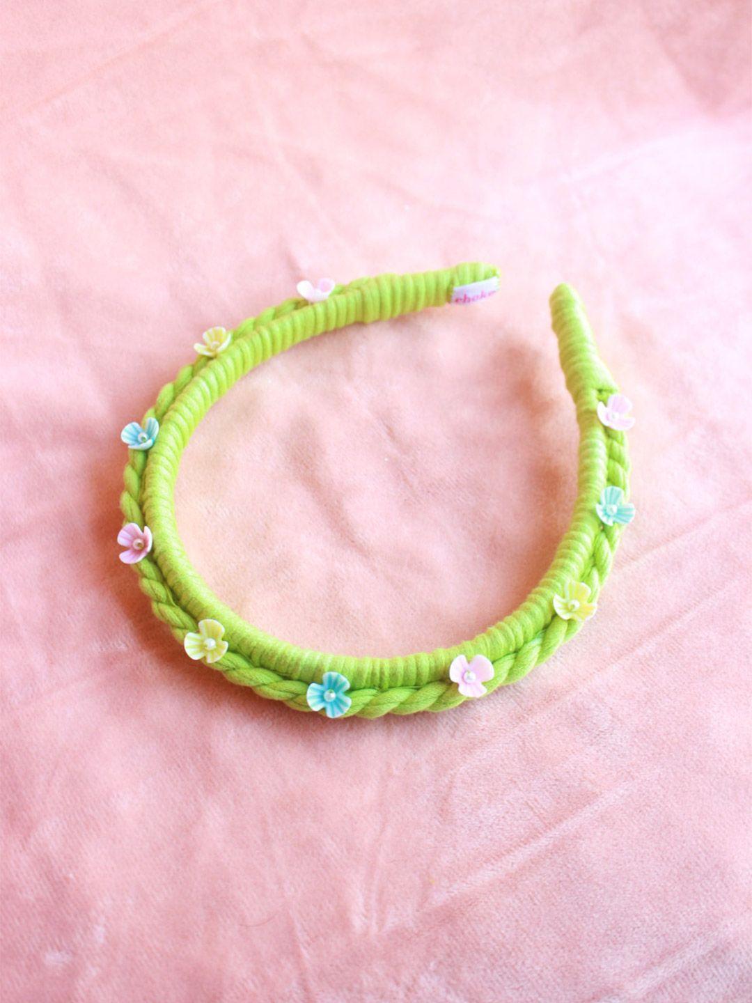 choko girls green & blue embellished braided hairband