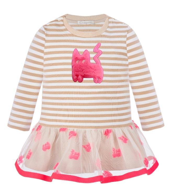 choupette kids beige & pink viva magenta striped regular fit dress