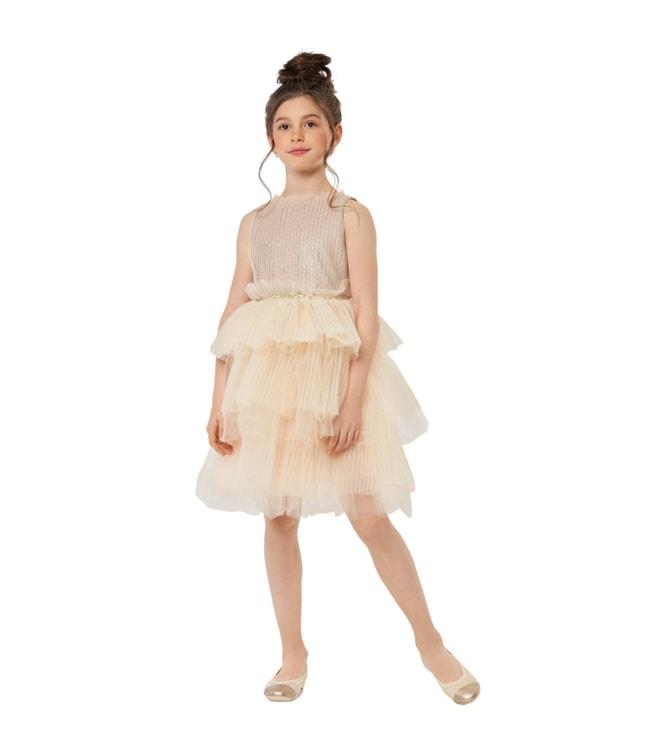 choupette kids champagne shimmer fitted multitiered dress