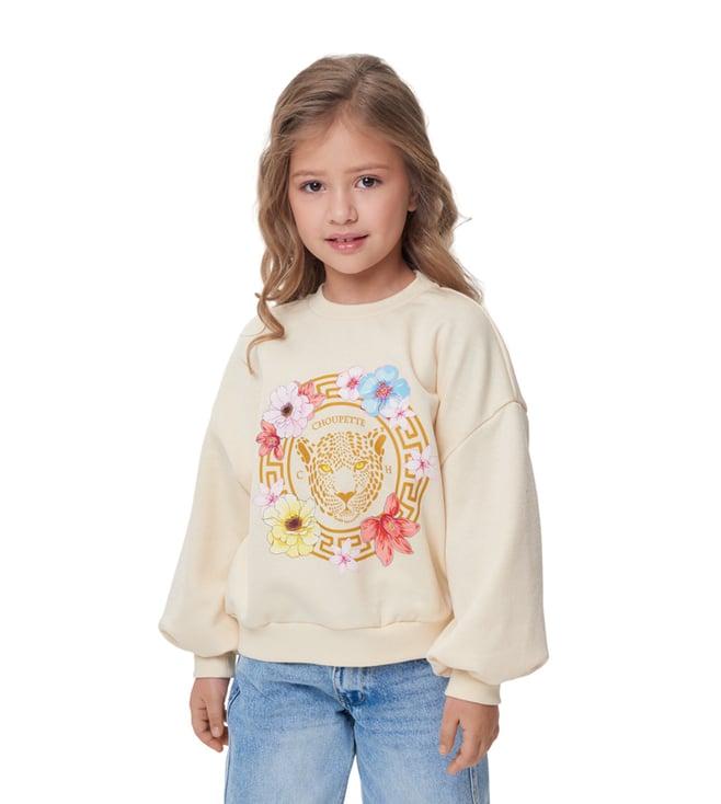 choupette kids beige flower obsession footer printed regular fit sweatshirt