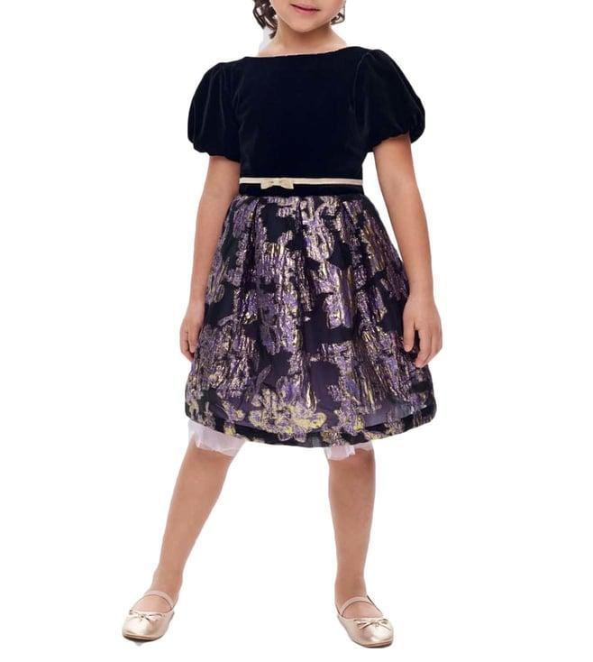 choupette kids black & lavander jaquard flared fit dress