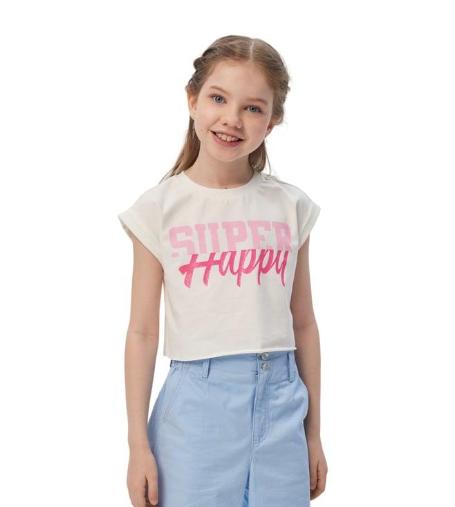 choupette kids ecru printed relaxed fit crop top