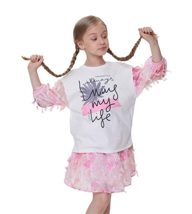 choupette kids ecru printed relaxed fit top