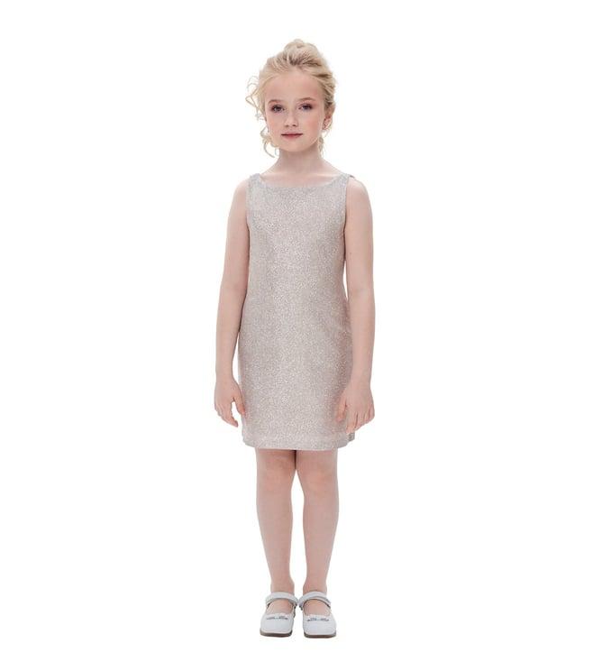 choupette kids gold & white shimmer relaxed fit cocktail dress & cape set