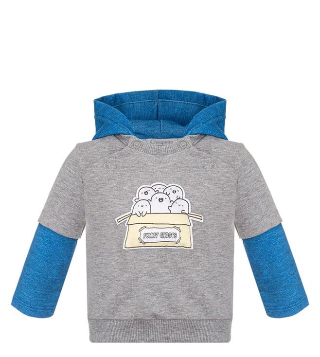 choupette kids grey melange & denim phantom printed regular fit hoodie