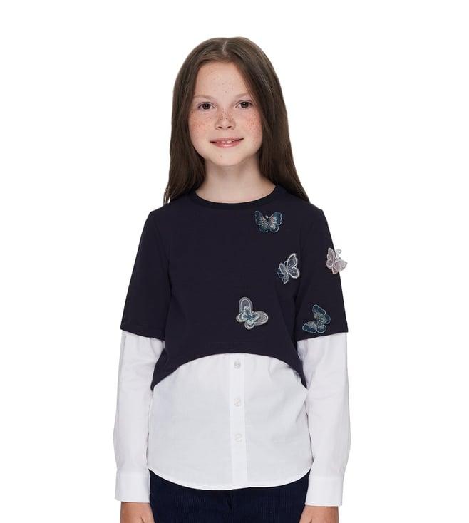 choupette kids navy & grey applique imitation relaxed fit blouse