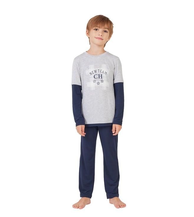 choupette kids navy & grey printed relaxed fit nightsuit