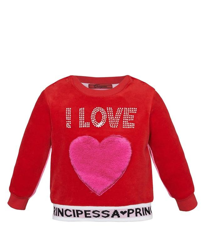 choupette kids red & pink applique velour relaxed fit sweatshirt