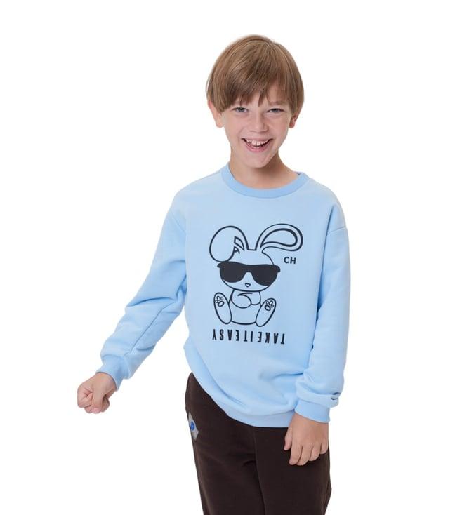 choupette kids sky blue oxford printed relaxed fit sweatshirt
