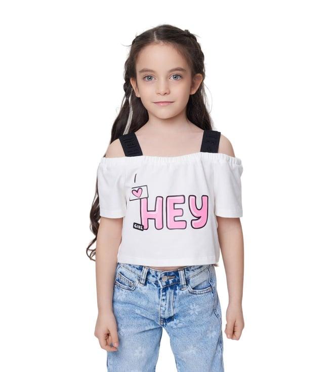 choupette kids white limited collection printed comfort fit crop top