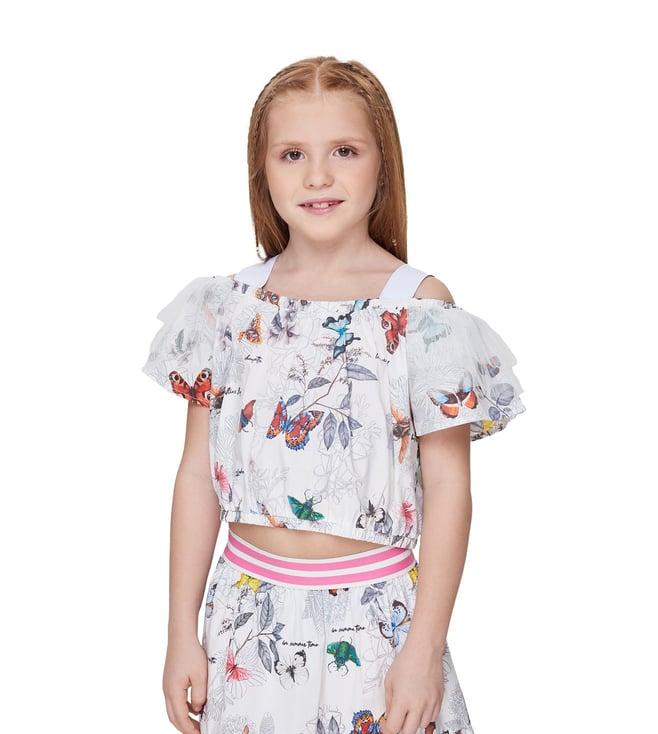 choupette kids white printed relaxed fit crop top