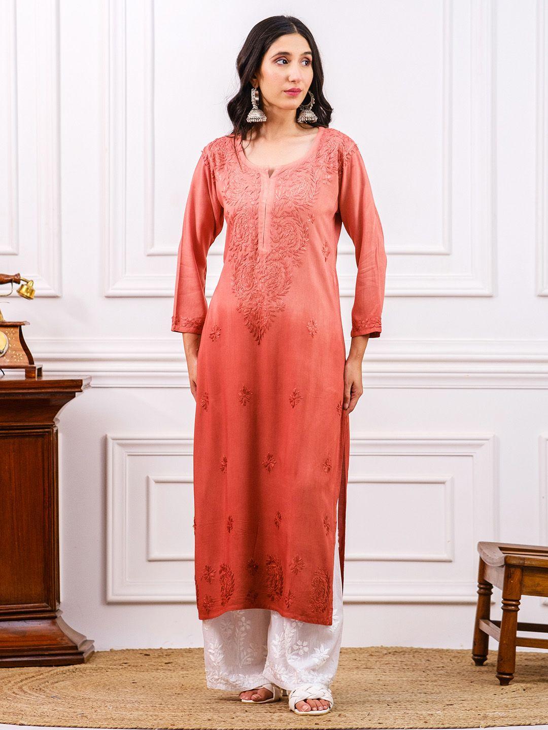 chowkhat ethnic motifs embroidered regular thread work straight kurta