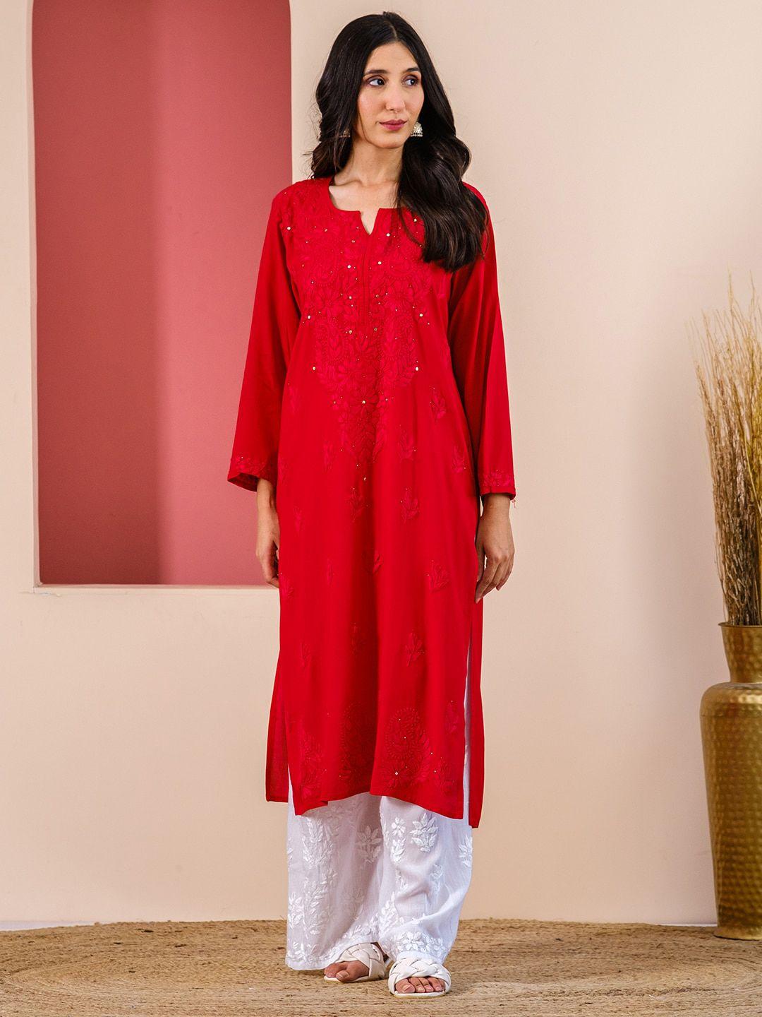 chowkhat ethnic motifs embroidered straight kurta