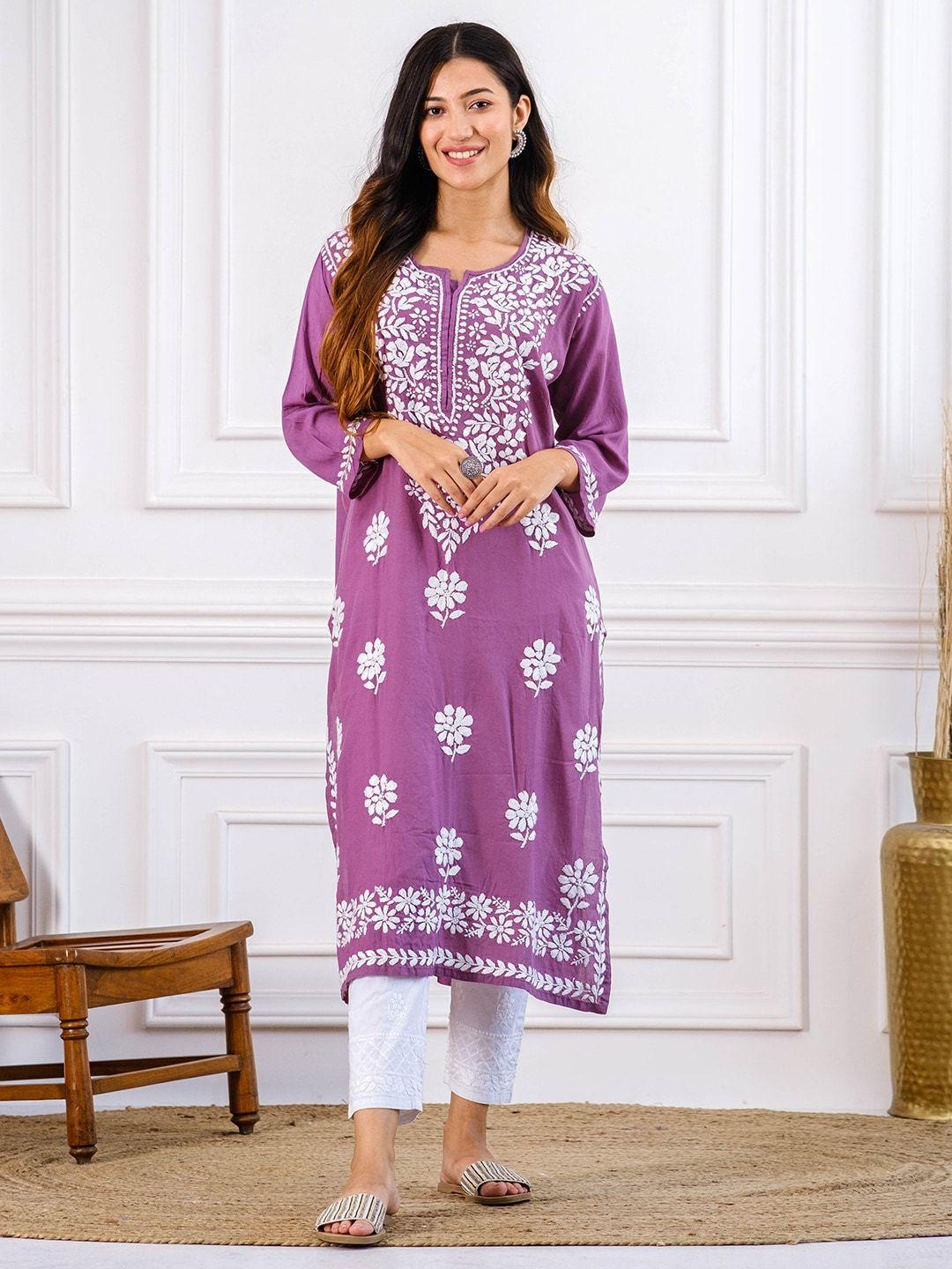 chowkhat floral embroidered straight kurta