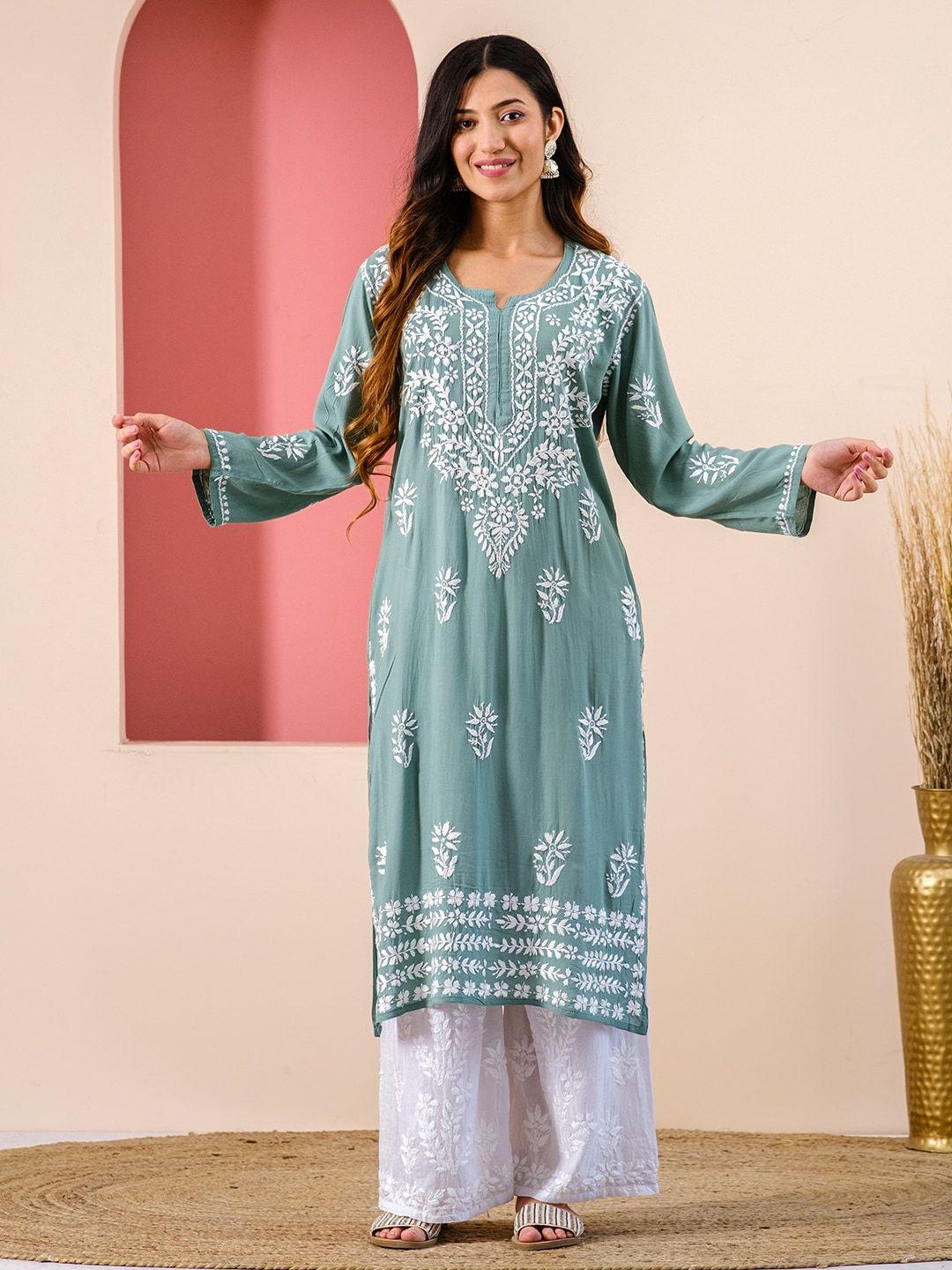 chowkhat round neck chikankari kurta