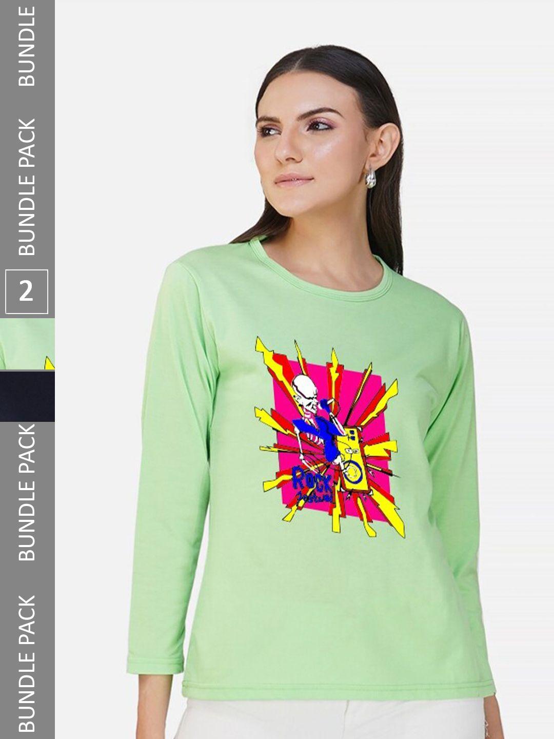 chozi women lime green floral 2 printed t-shirt