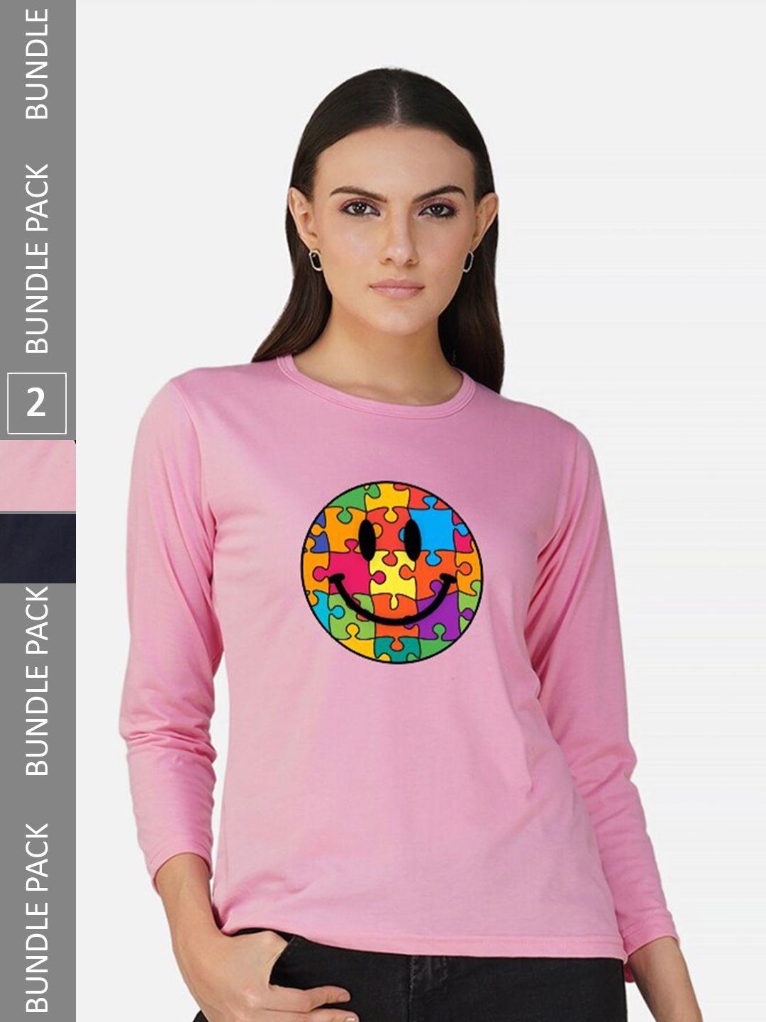 chozi women pink sports 2 drop-shoulder sleeves applique t-shirt