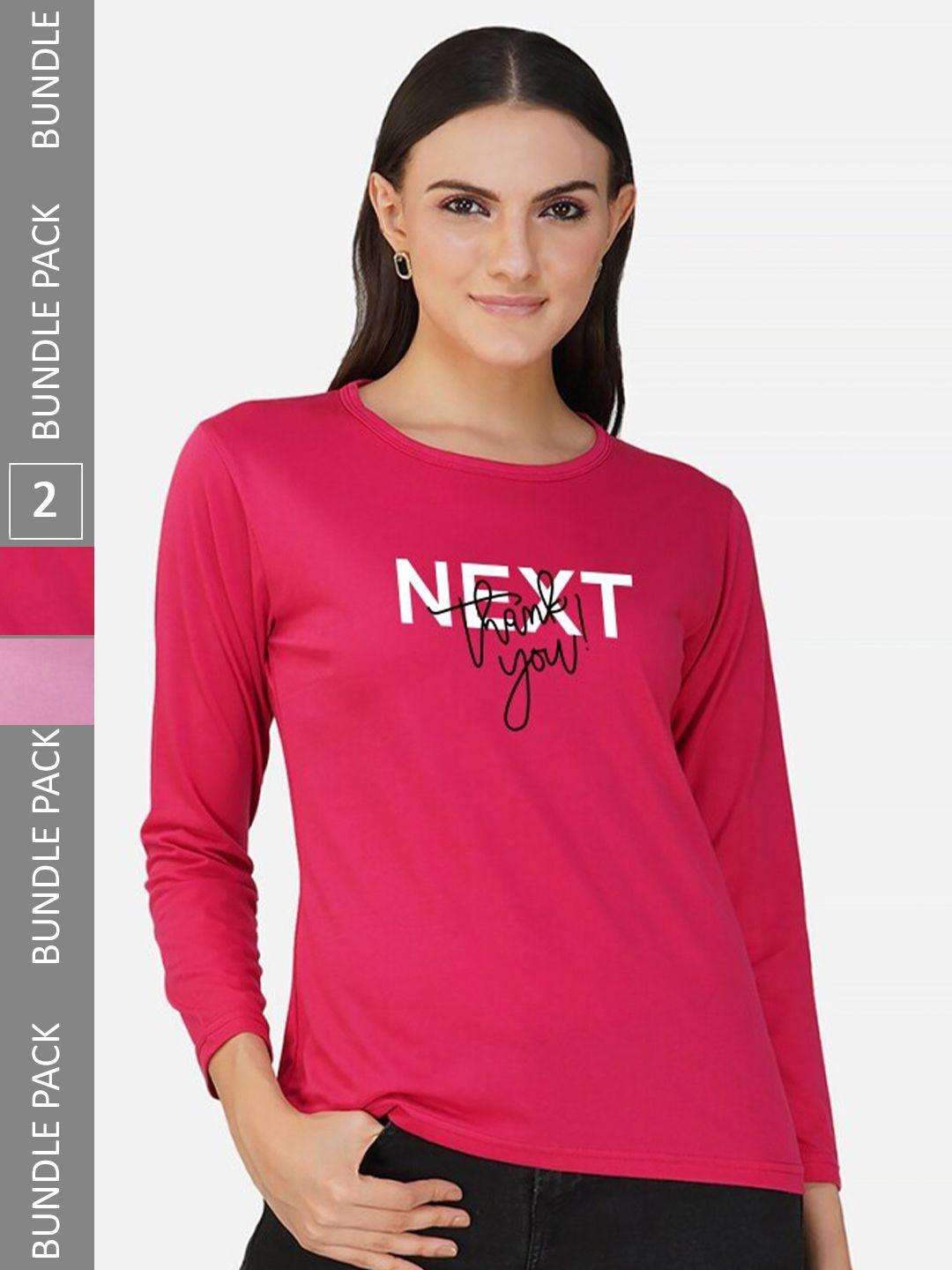 chozi women pink typography 2 drop-shoulder sleeves applique t-shirt