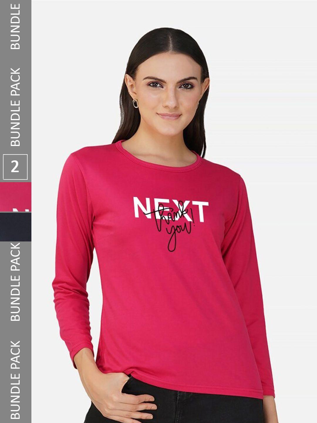 chozi women pink typography 2 drop-shoulder sleeves applique t-shirt