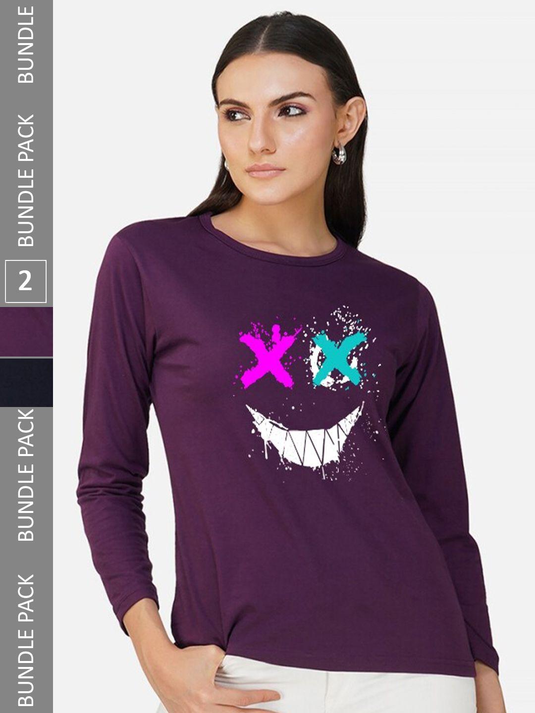 chozi women purple 2 printed applique t-shirt