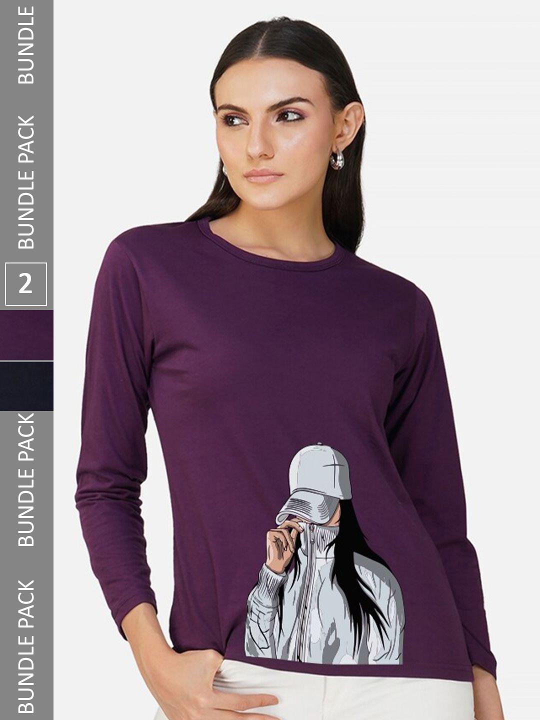 chozi women purple 2 printed pockets t-shirt