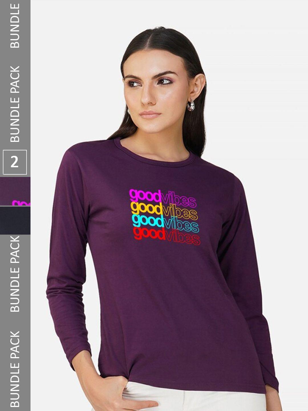 chozi women purple typography 2 applique t-shirt