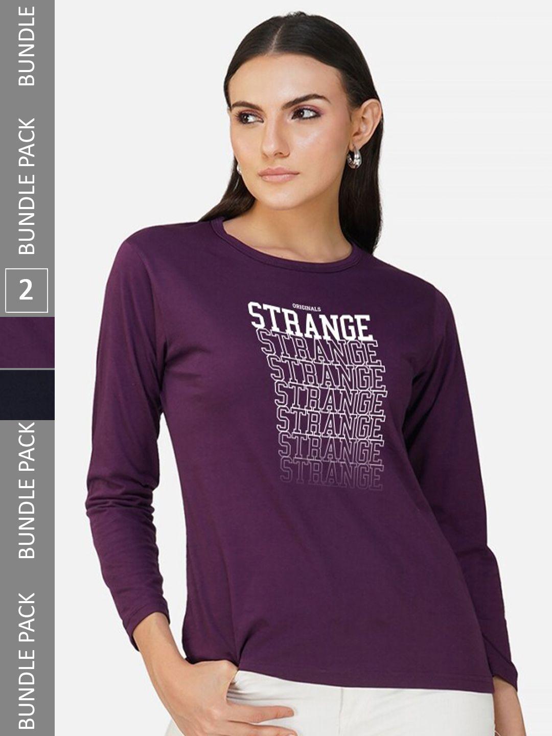 chozi women purple typography 2 printed t-shirt