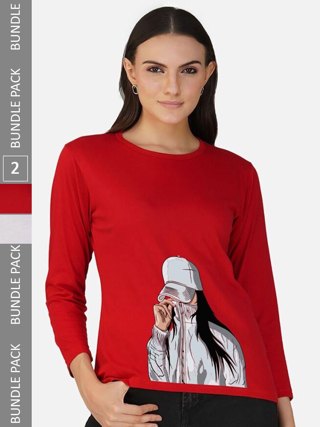 chozi women red 2 printed applique t-shirt