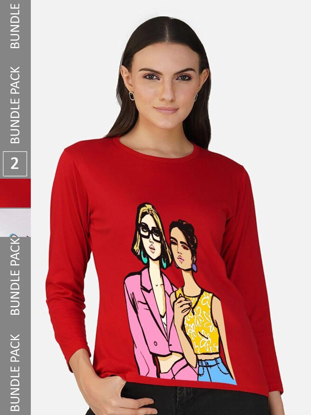 chozi women red 2 printed applique t-shirt