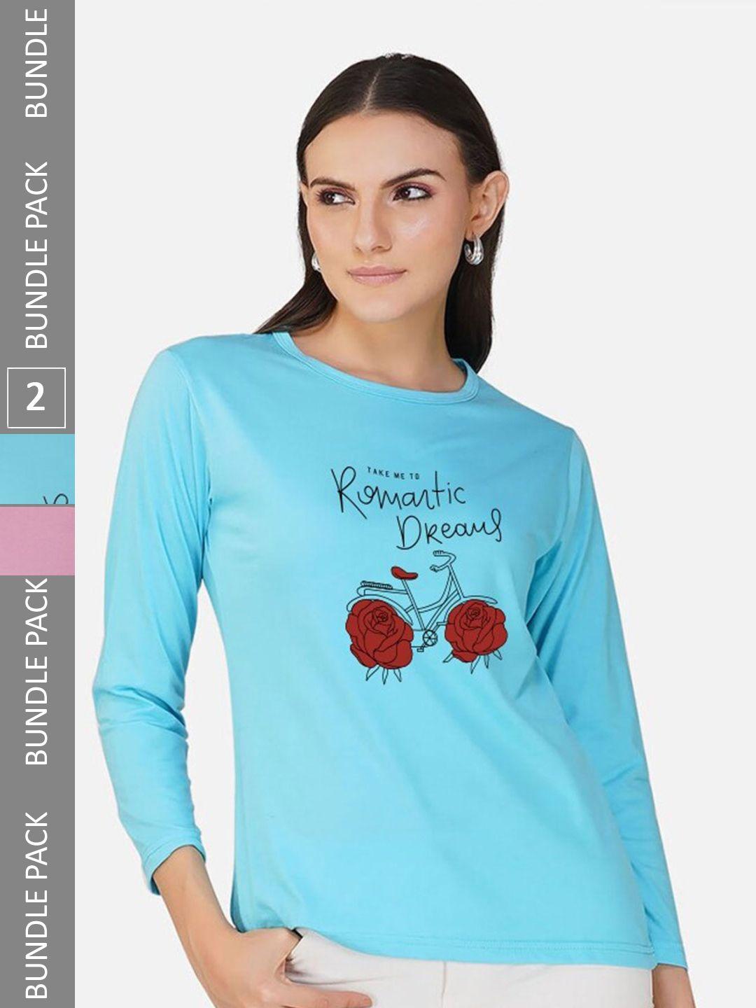 chozi women turquoise blue 2 high neck applique t-shirt