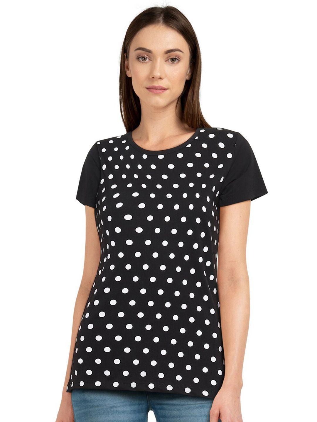 chozi women black polka dot printed bio finish t-shirt