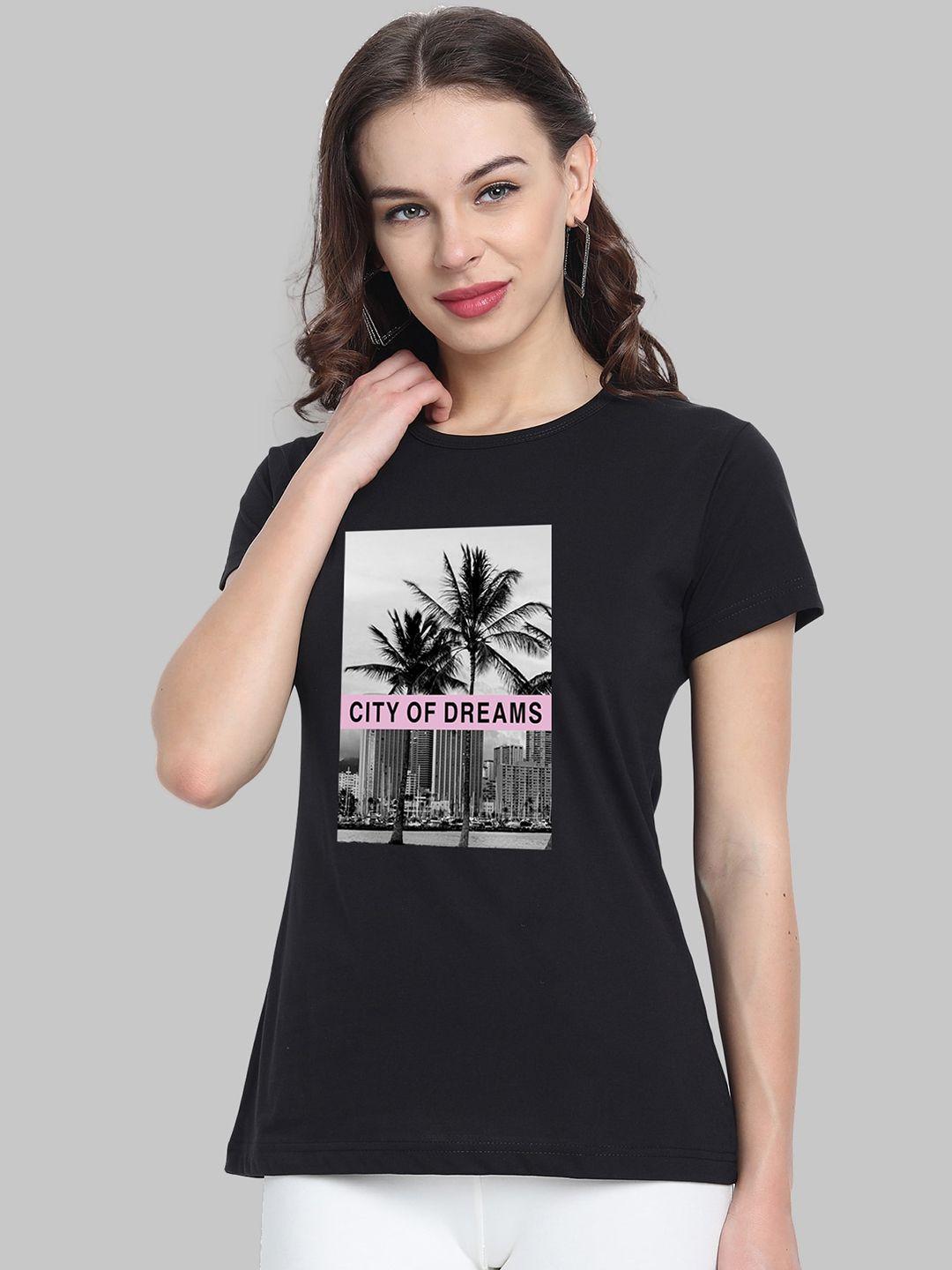 chozi women black printed extended sleeves bio finish t-shirt