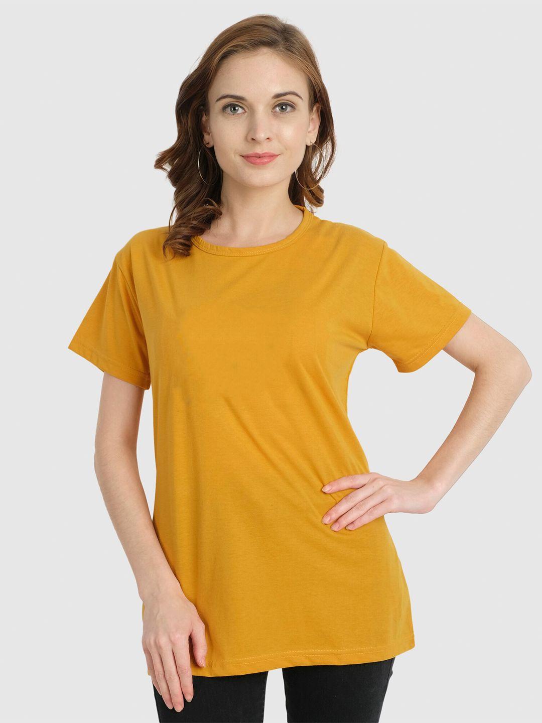 chozi women mustard yellow extended sleeves bio finish raw edge t-shirt