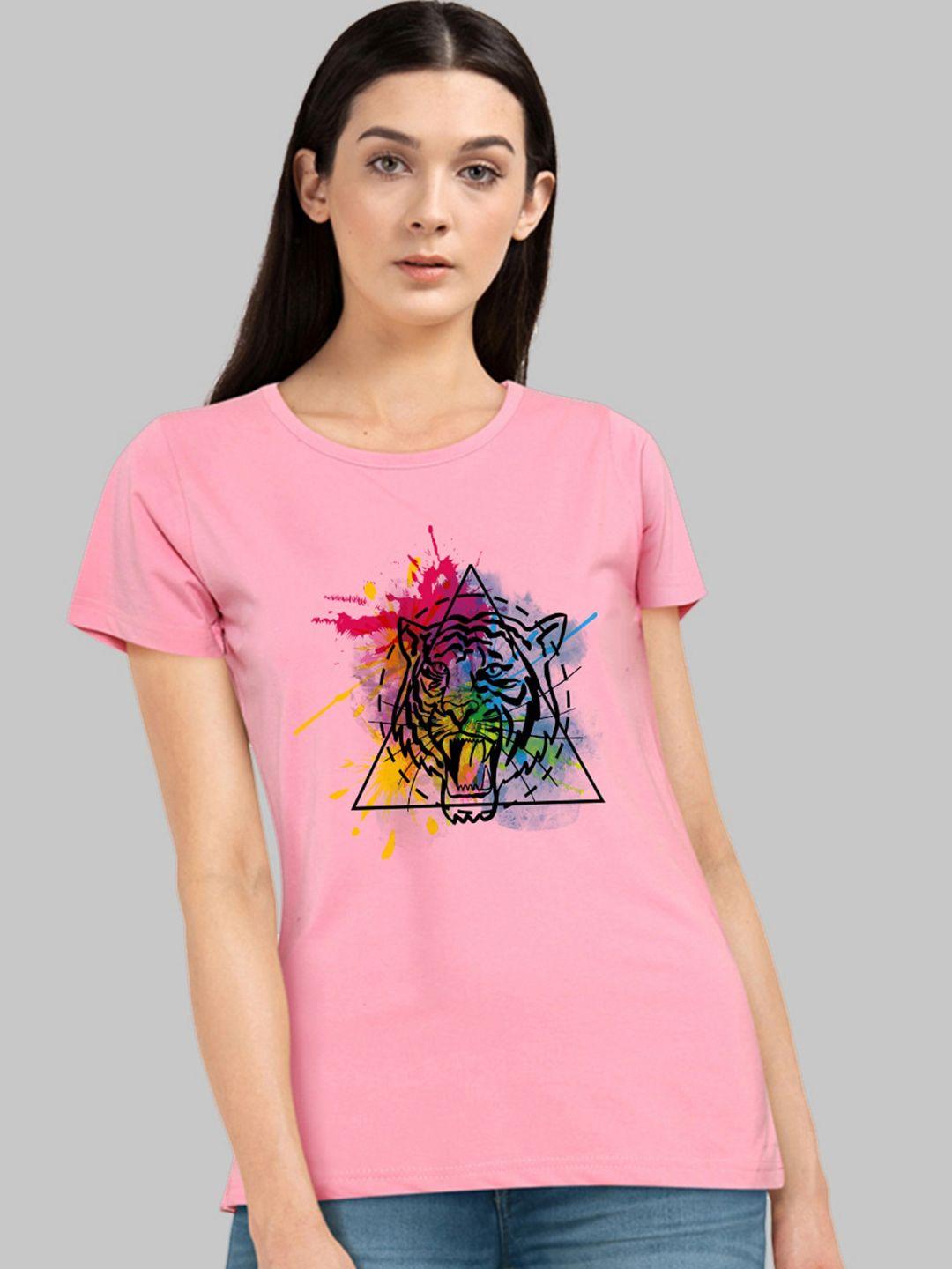 chozi women pink printed bio finish pockets t-shirt