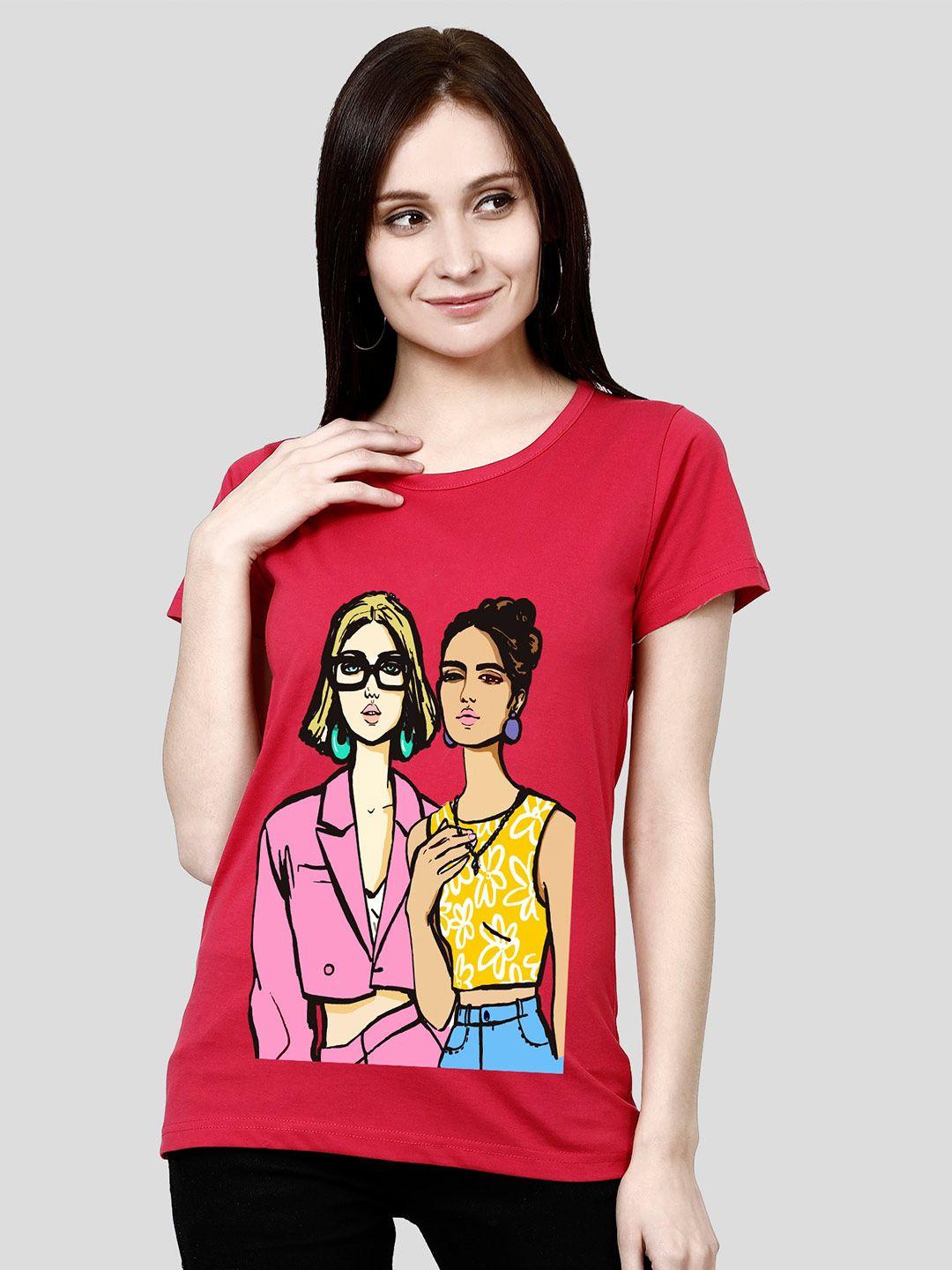 chozi women pink printed bio finish t-shirt