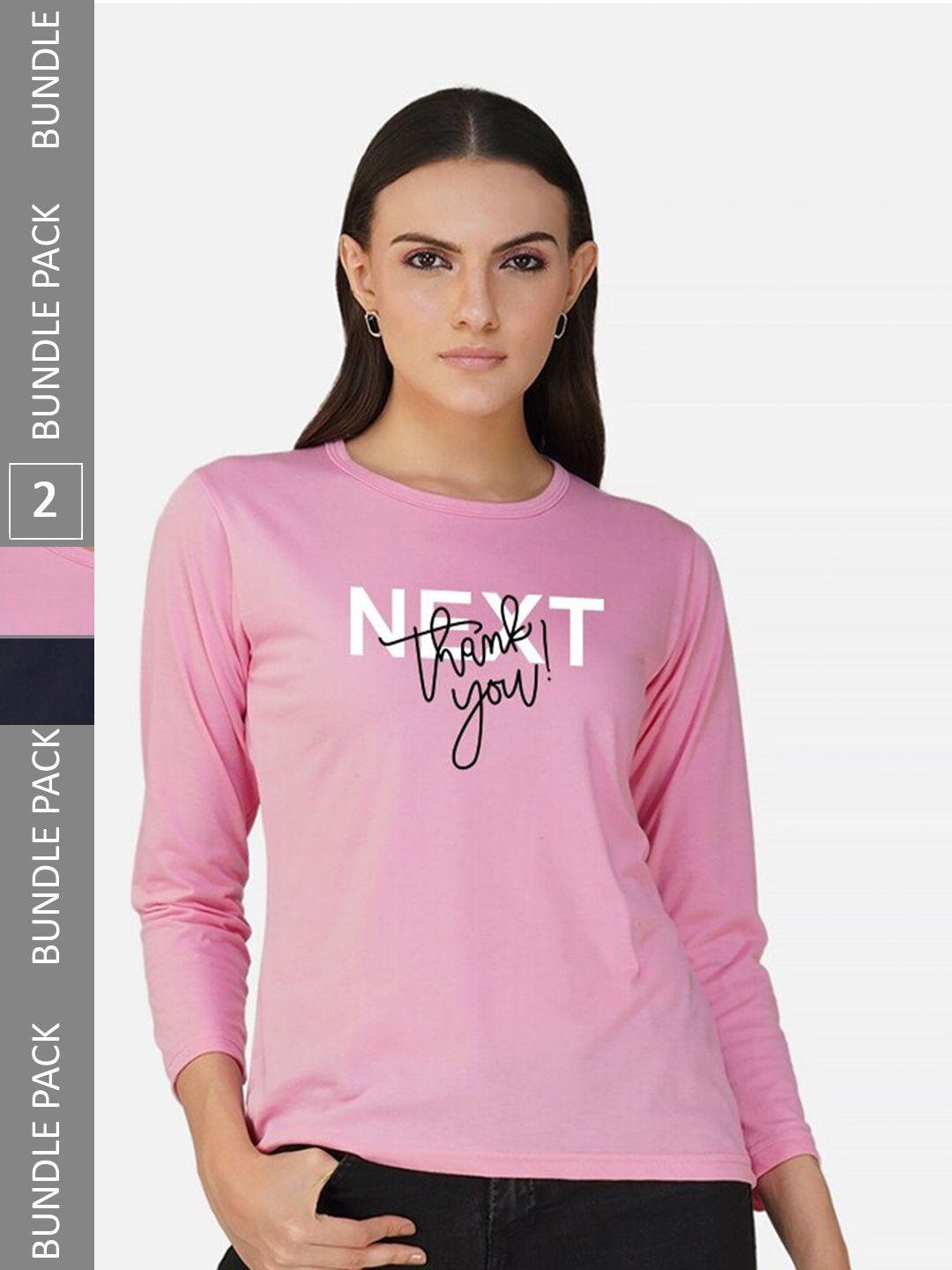 chozi women pink typography 2 extended sleeves applique t-shirt