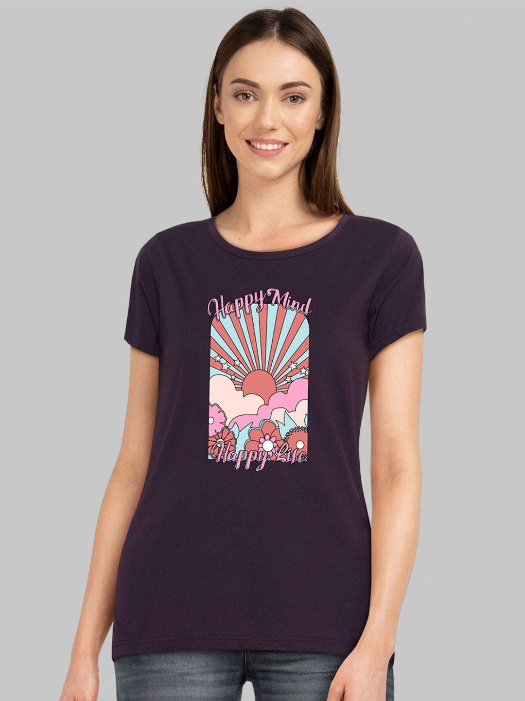 chozi women purple printed extended sleeves tropical bio finish raw edge t-shirt