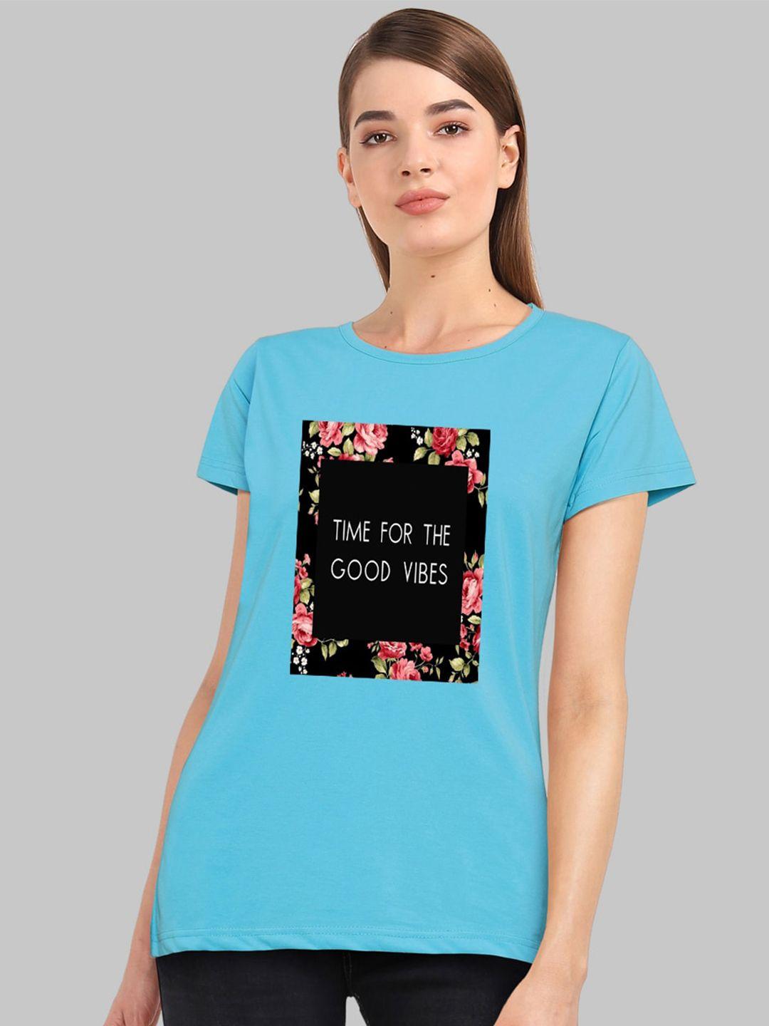 chozi women turquoise blue floral printed v-neck tropical bio finish pockets t-shirt