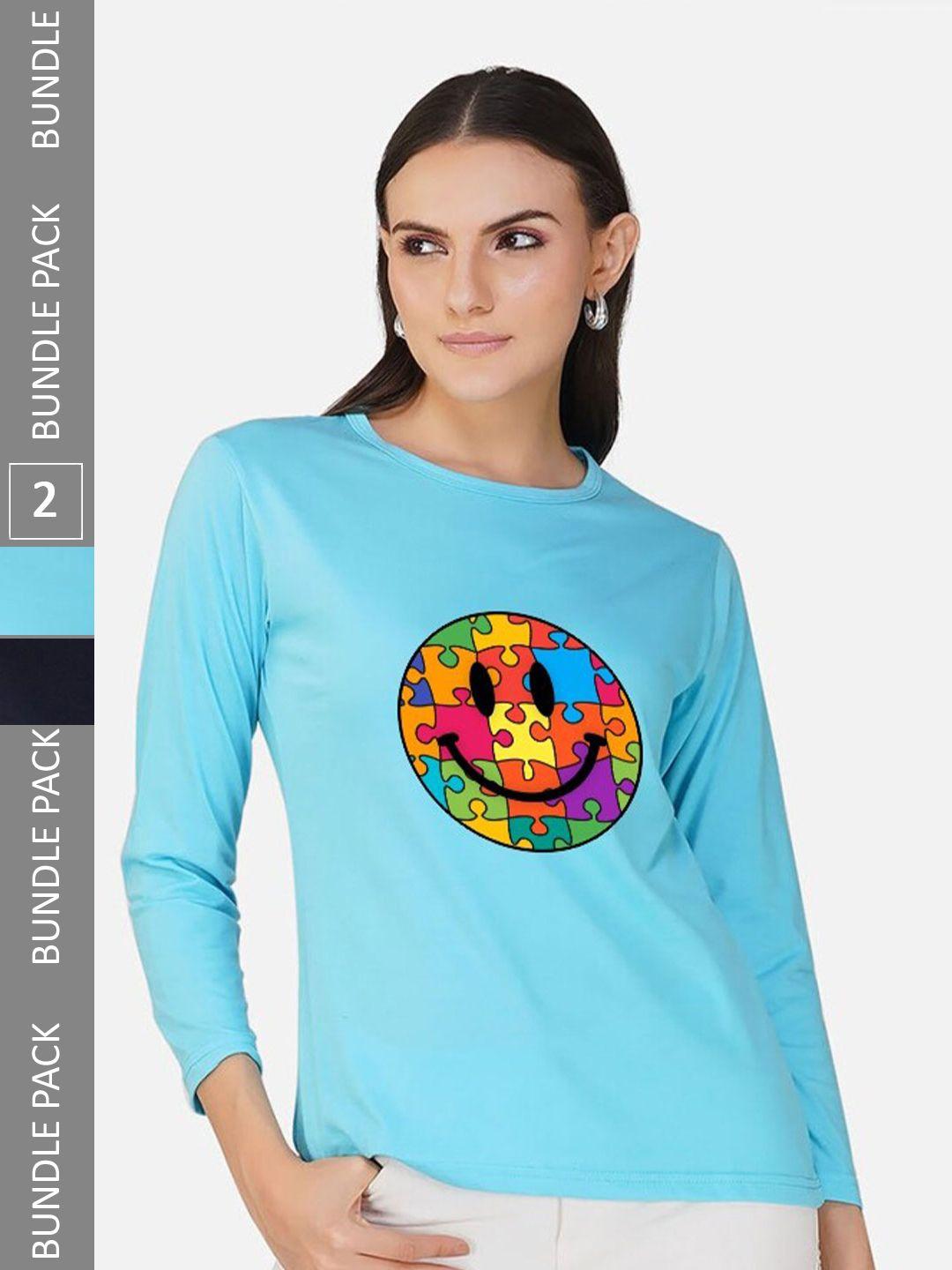 chozi women turquoise blue sports 2 high neck applique t-shirt