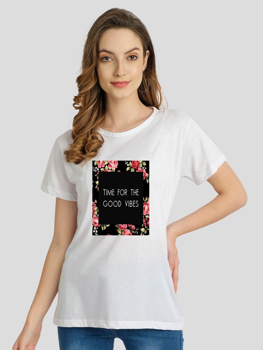 chozi women white printed extended sleeves bio finish pockets t-shirt