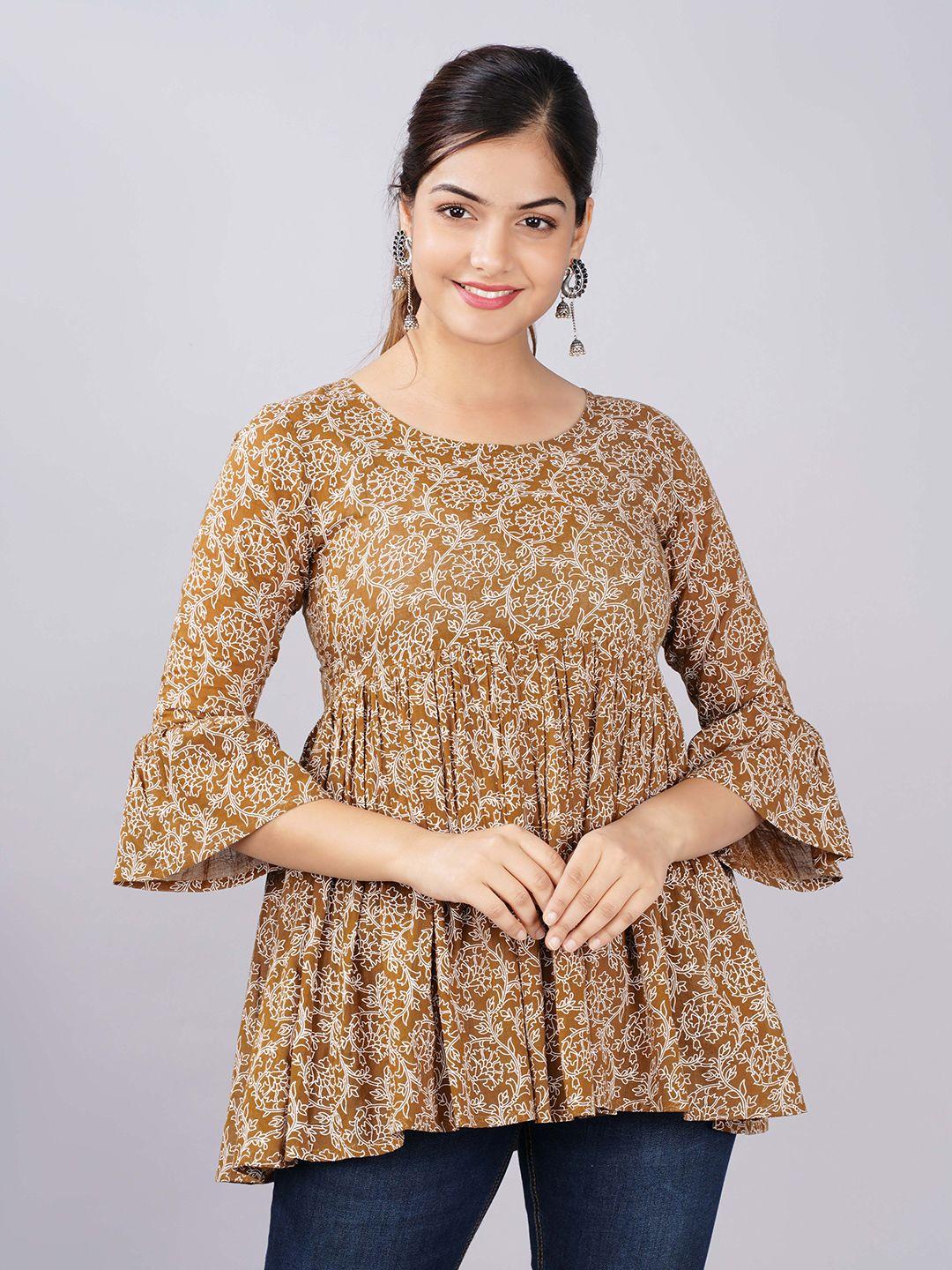 christeena brown & beige floral printed cotton empire top