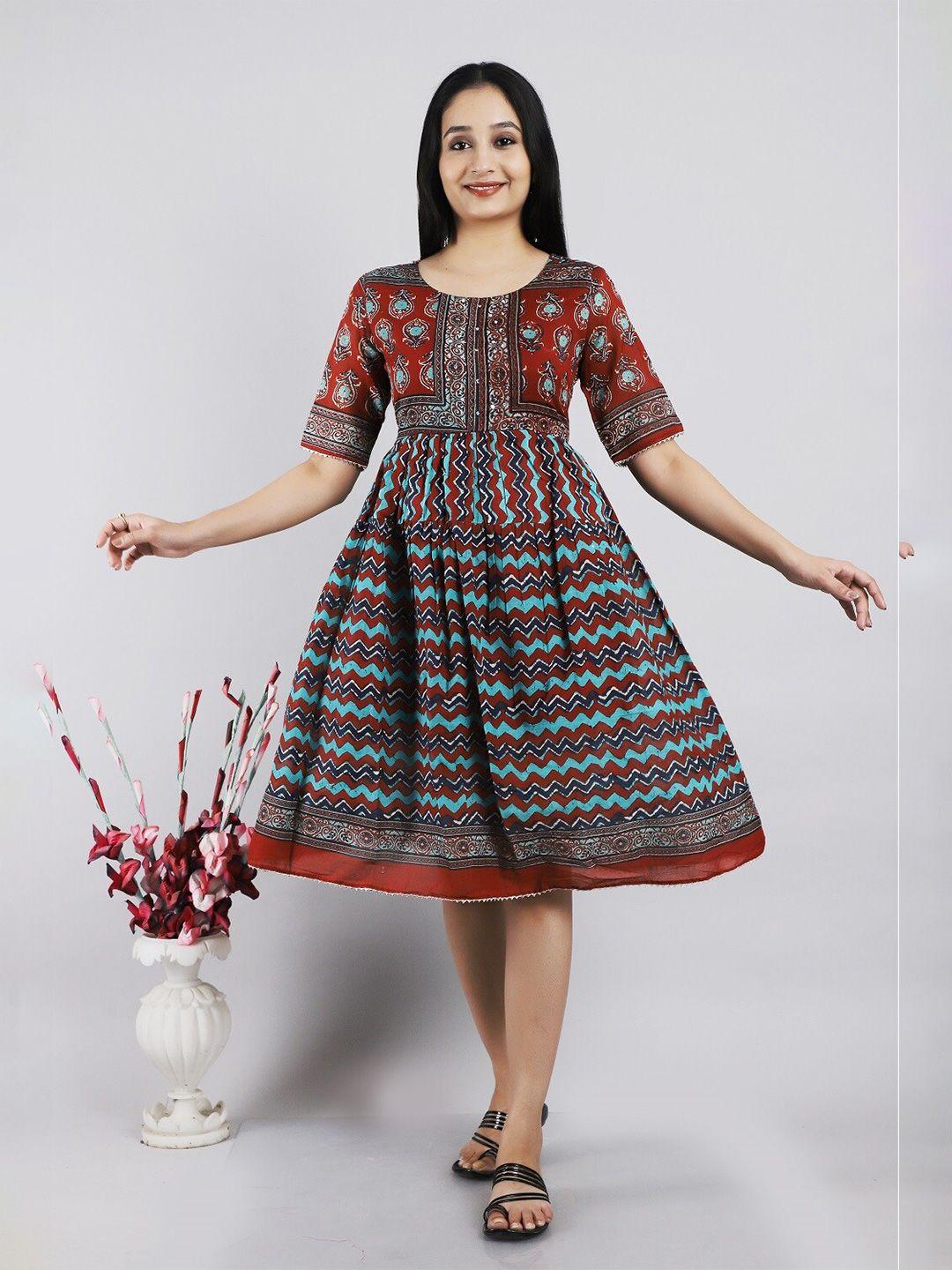 christeena ethnic motifs print fit & flare dress