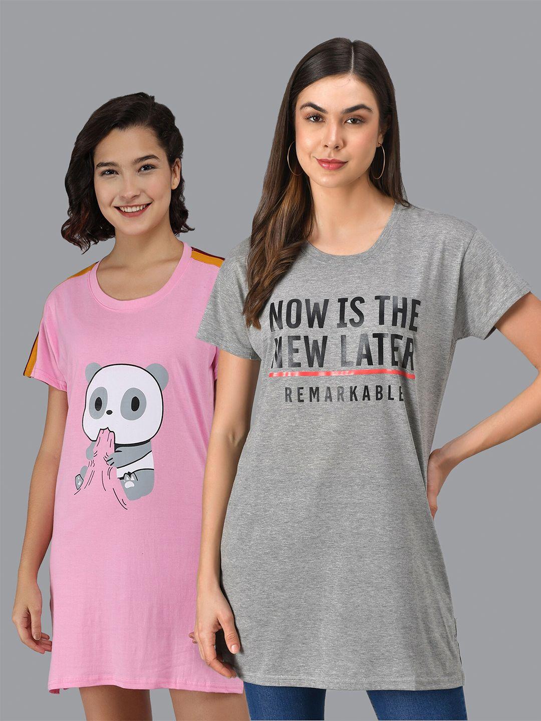 christy world pack of 2 typography printed pure cotton t-shirt nightdress